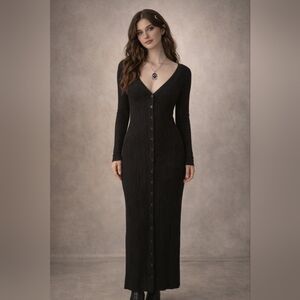 Abercrombie & Fitch Whimsigoth Ribbed Button Front Maxi Dress, Medium